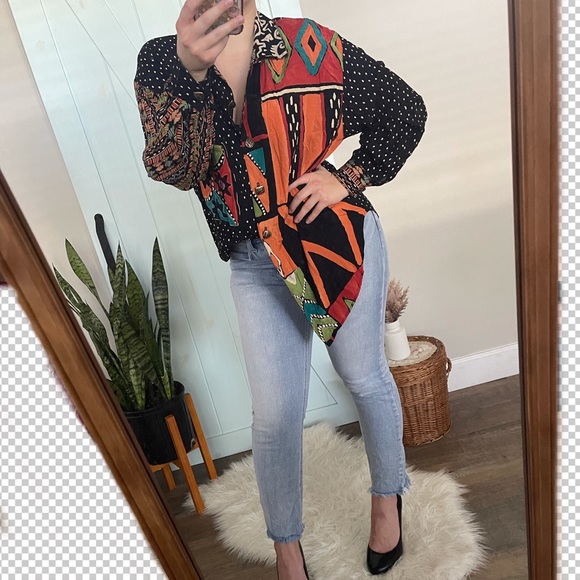 Vintage Carole Little Button Down Print Blouse - Picture 2 of 6